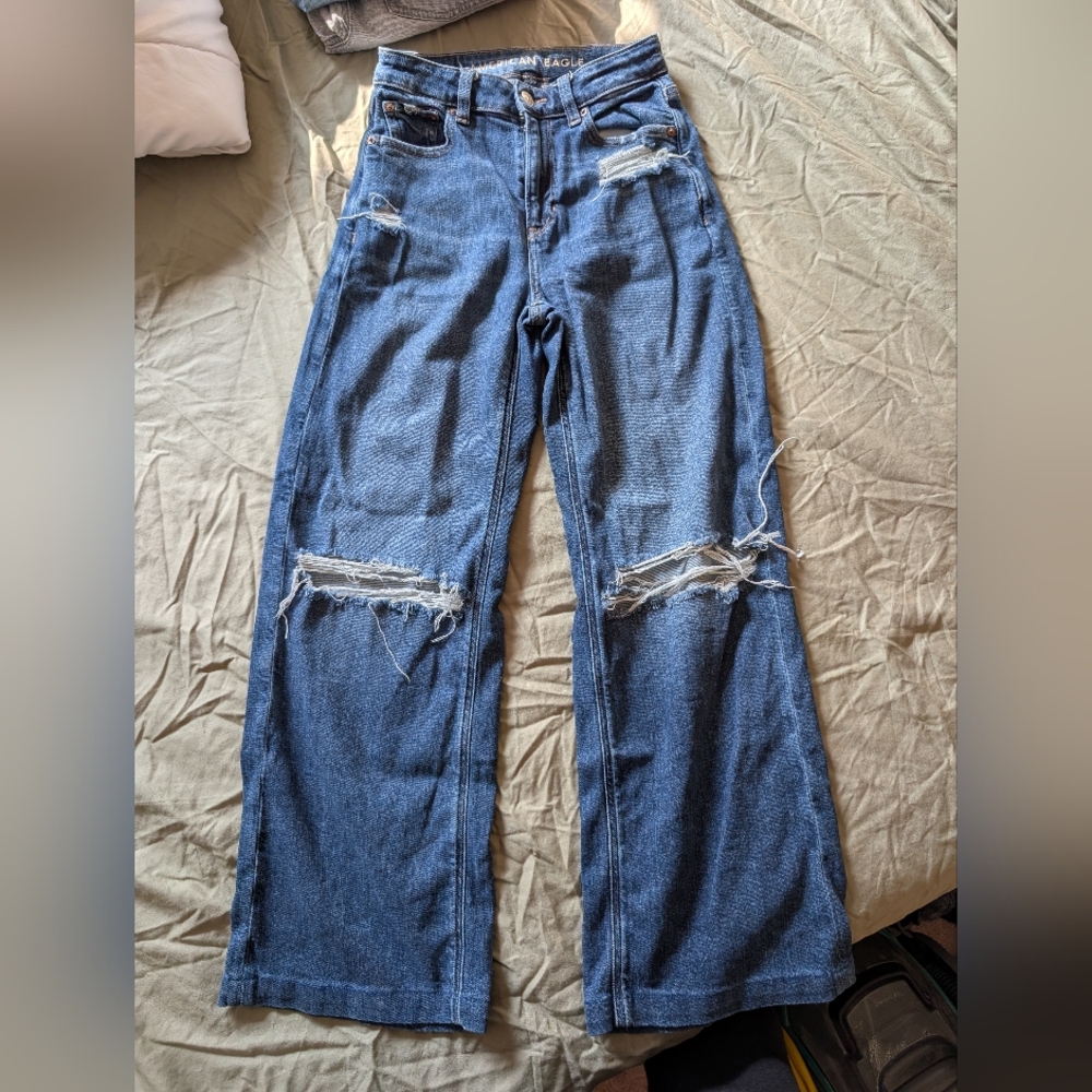 American Eagle Outfitters Flare Distressed Jeans - Blue